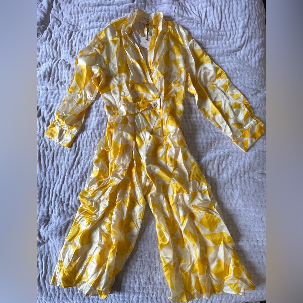 ATELIER DELPHINE Saskia Luxe Butter Jumpsuit Mid Century Print Silky Cupro L NWT - Picture 6 of 16